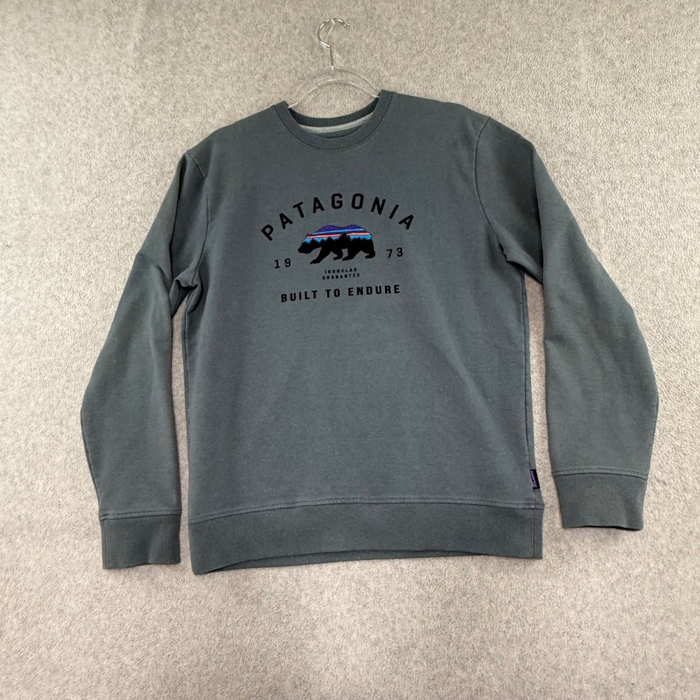 Patagonia Uprisal Crew Sweatshirt Mens Small Gray Fitz Roy Bear Graphic Pullover